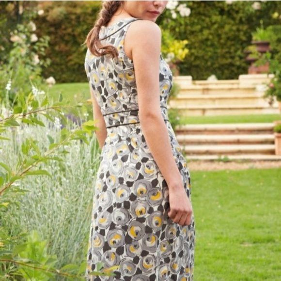 Boden Retro Rose Cotton Fit & Flare Dress in Gray & Yellow | 10R - Picture 9 of 10